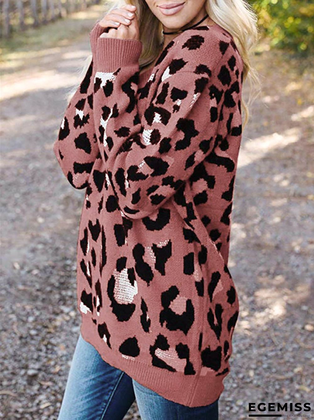 Fashion Leopard Jacquard V-neck Sweater | EGEMISS
