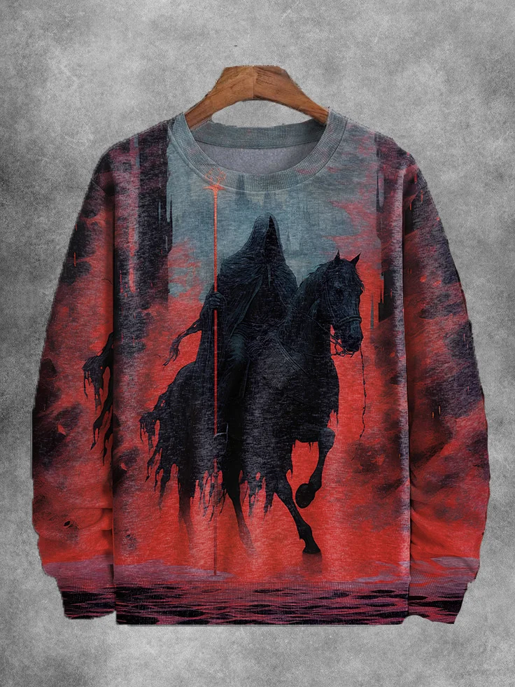Men's Grim Reaper Riding Horse Art Print Casual Sweatshirt