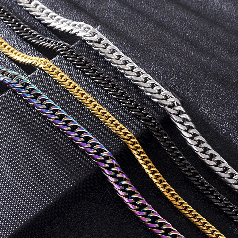Stainless Steel Cuban Chain Men’s Trendy Men’s Hip Hop Titanium Steel Necklace Jewelry Plain Chain