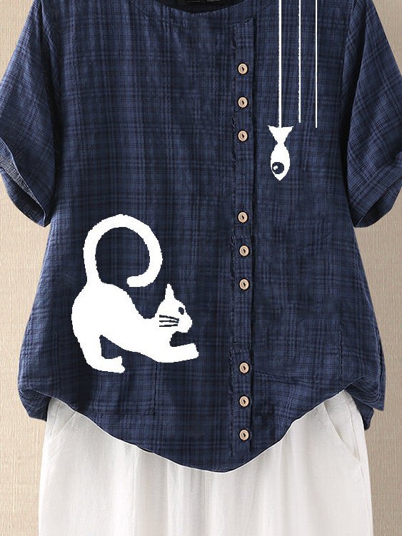 Printed Crew Neck Short Sleeve Shirts & Tops