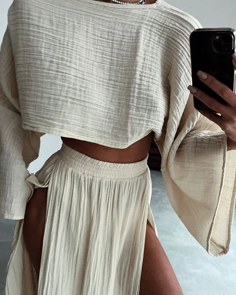 Woman - Linen Two-Piece Set-inspireuse