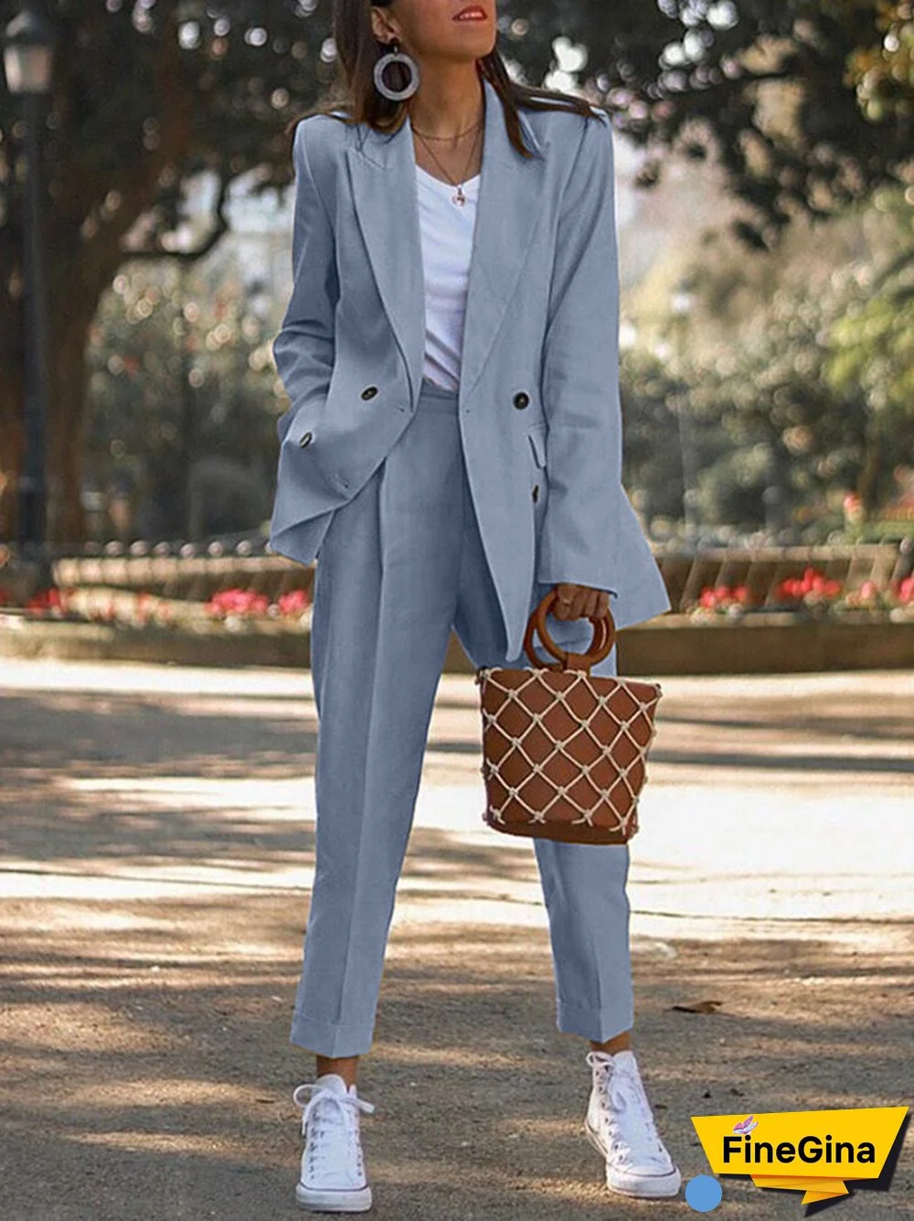 Solid Double Breasted Elastic Waist Lapel Long Sleeve Suit