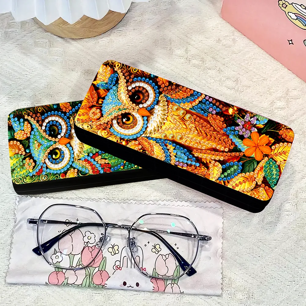 2Pcs 5D DIY Owl Diamond Painting Glasses Case Kit Diamond Art Glasses Case
