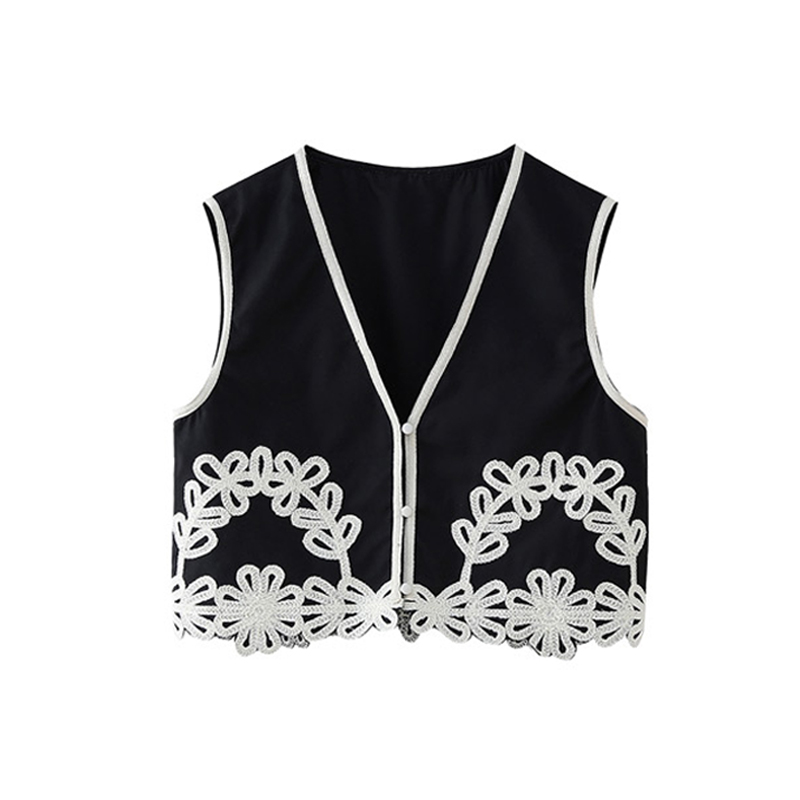 Spontork Cute Outfits with Jeans - Chic Embroidery Tops Pants Sets Women 2024 Summer Contrasting V Neck  