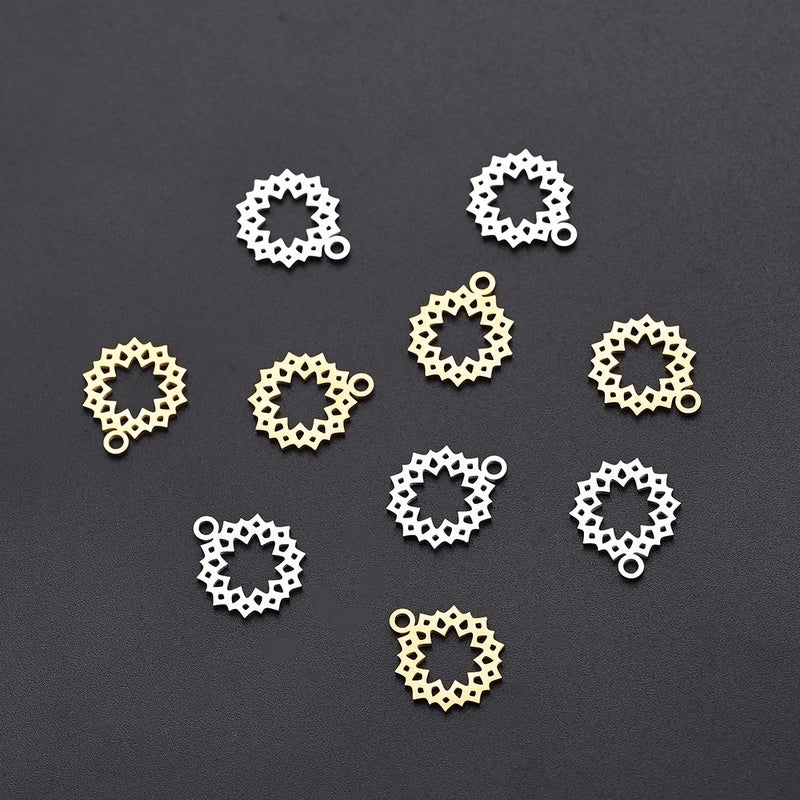 10 PCS/Package 12*13.5mm Hole 1~1.9mm 304 Stainless Steel Gold Plated Flower Polished Pendant