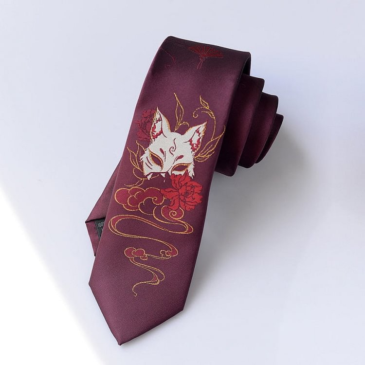 Anime Fox Embroidered Neckties - Gotamochi Kawaii Shop, Kawaii Clothes