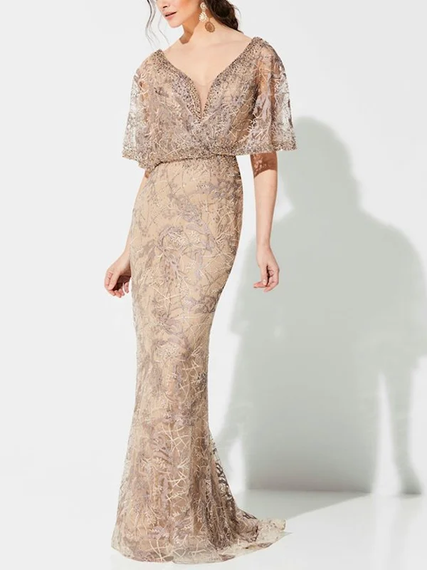 V-neck Lace Solid Color Maxi Dress