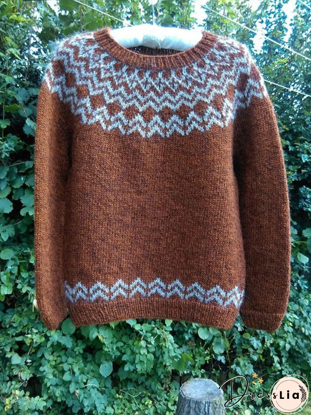 Vintage Winter Knitted Mid-weight Micro-Elasticity Daily Loose Crew Neck Sweater for Women