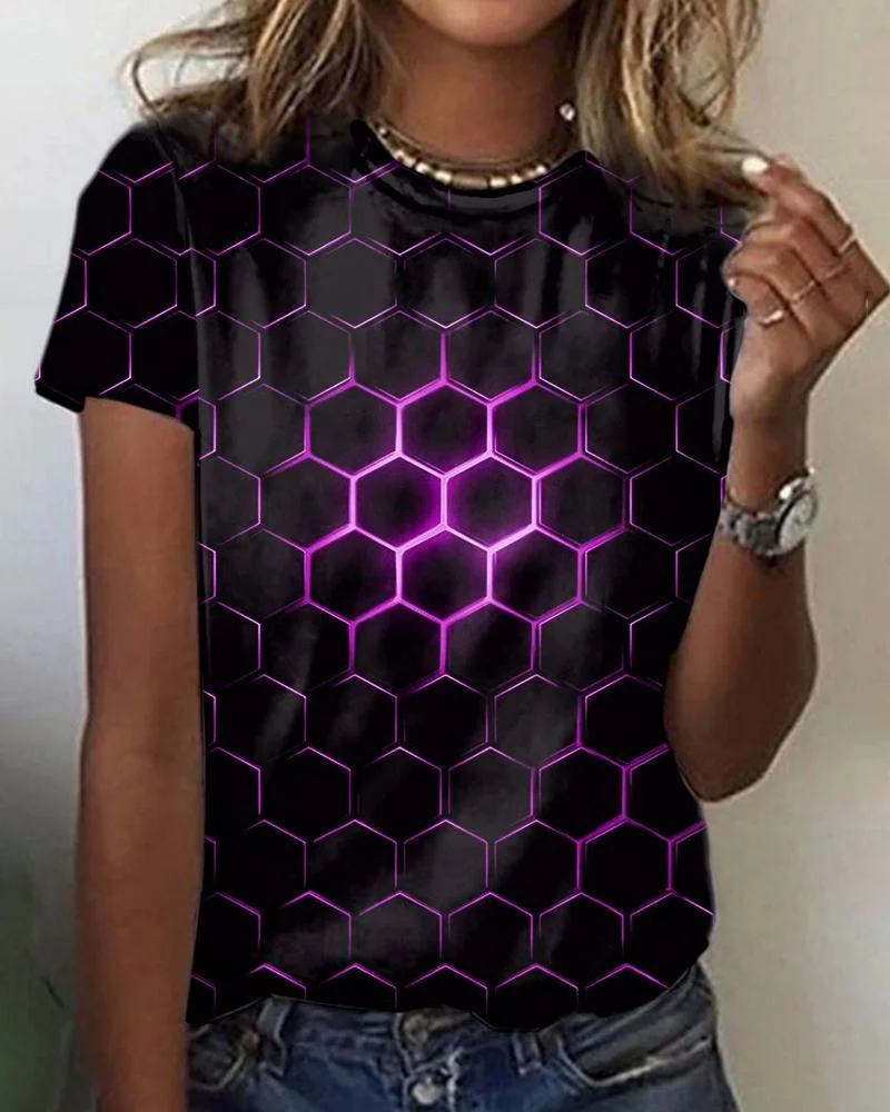 Casual Crew Neck Short Sleeve Printed T-Shirt