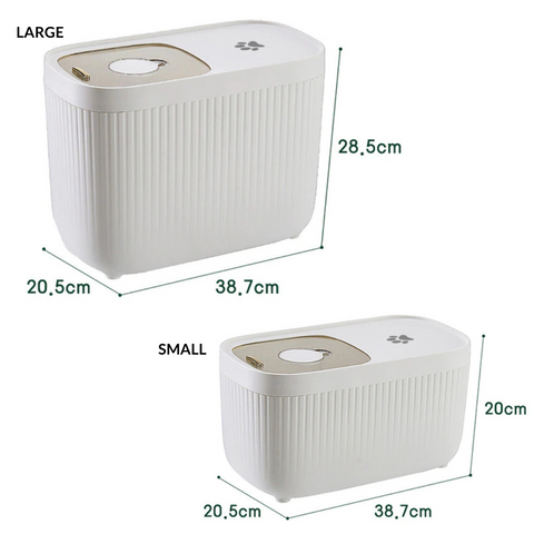 cat food storage box with sizes for dimensions