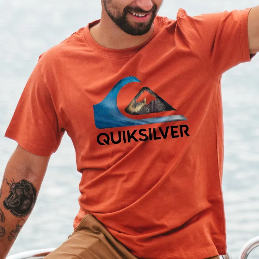 Men's T-Shirt Tee Vintage Quiksilver Graphic Surf Short Sleeve Outdoor Casual Summer Daily Tops Orange、、URBENIE