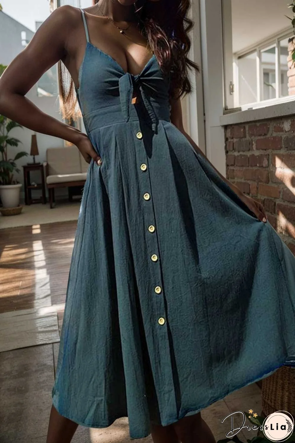 floral v neck tie spaghetti strap beach midi dress