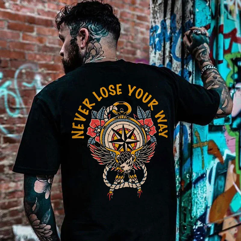 NEVER LOSE YOUR WAY Black Print T-Shirt