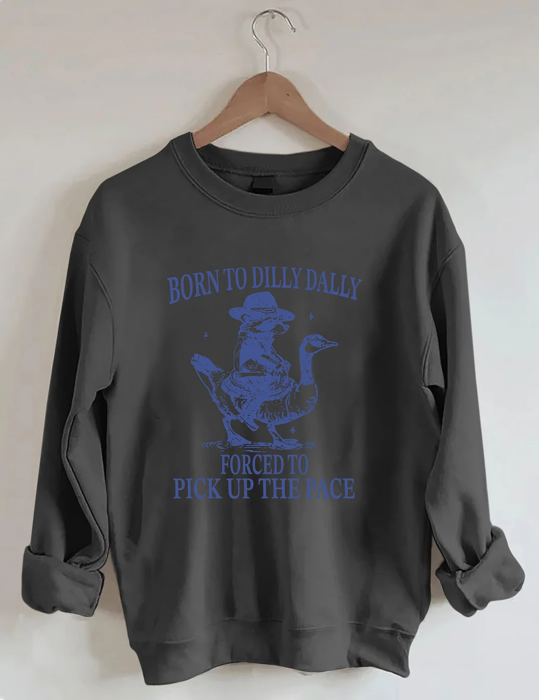 Born To Dilly Dally Forced To Pick Up The Pace Goose Raccoon Sweatshirt
