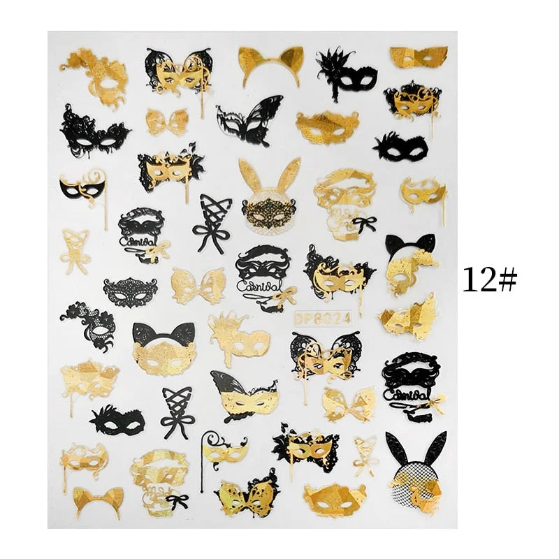 1 Sheet Bronzing Abstract Color Block 3D Nail Sticker Art Letters Design Transfer Sliders Paper DIY Manicuring Wraps