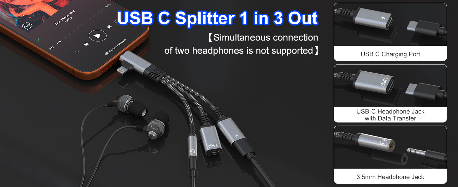 usb c splitter 1 in 2 out