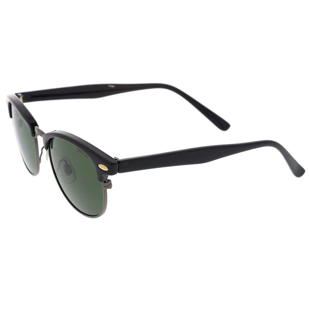 Classic Horn Rimmed Neutral Colored Lens Semi-Rimless glasses 49mm