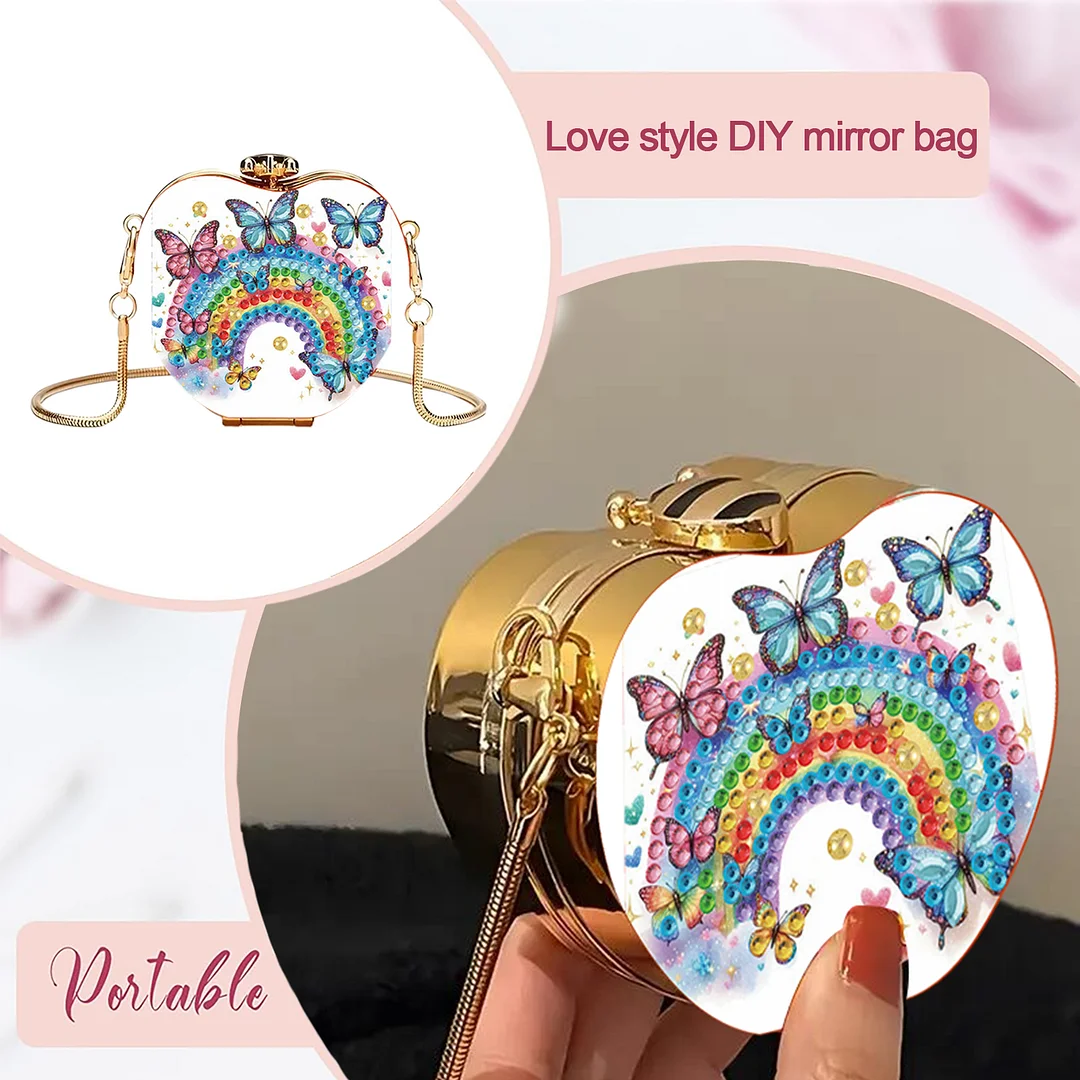 Rainbow DIY Acrylic Love Art Diamond Painting Coin Purse with Chain for Women
