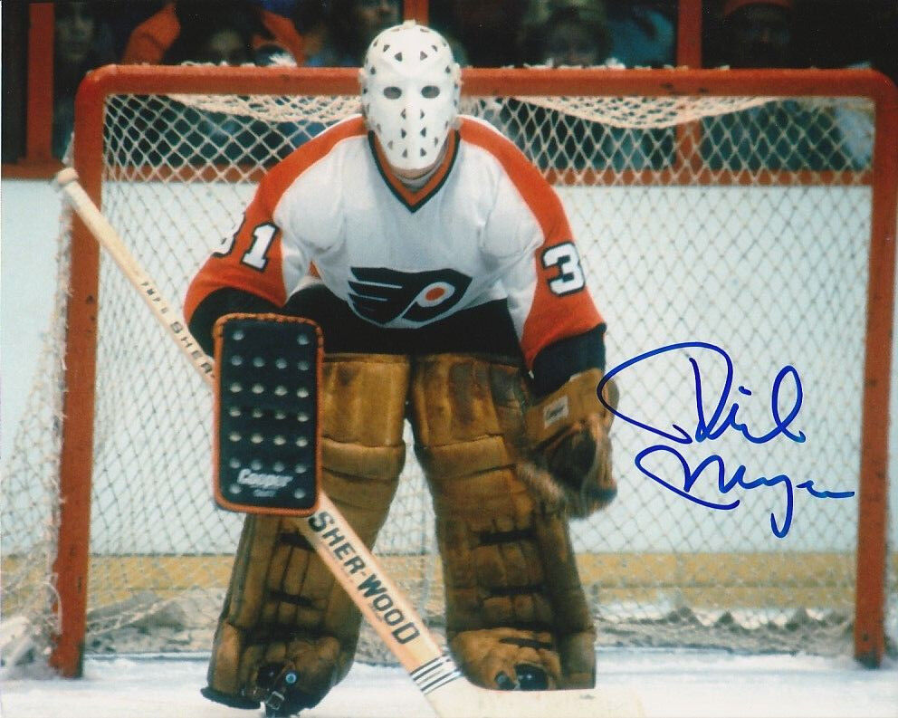 VINTAGE PHIL MYRE SIGNED PHILADELPHIA FLYERS GOALIE 8x10 Photo Poster painting! Autograph