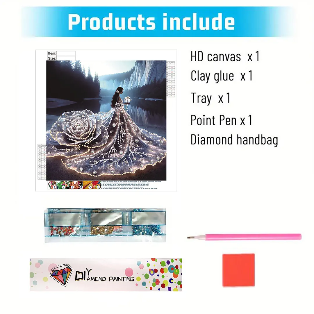 Rose Gown Silhouette Special Shaped 5D DIY Partial Drill Diamond Painting Kits for Adults Beginners Home Decor Crystal Diamond Art 11.81 X11.81inch