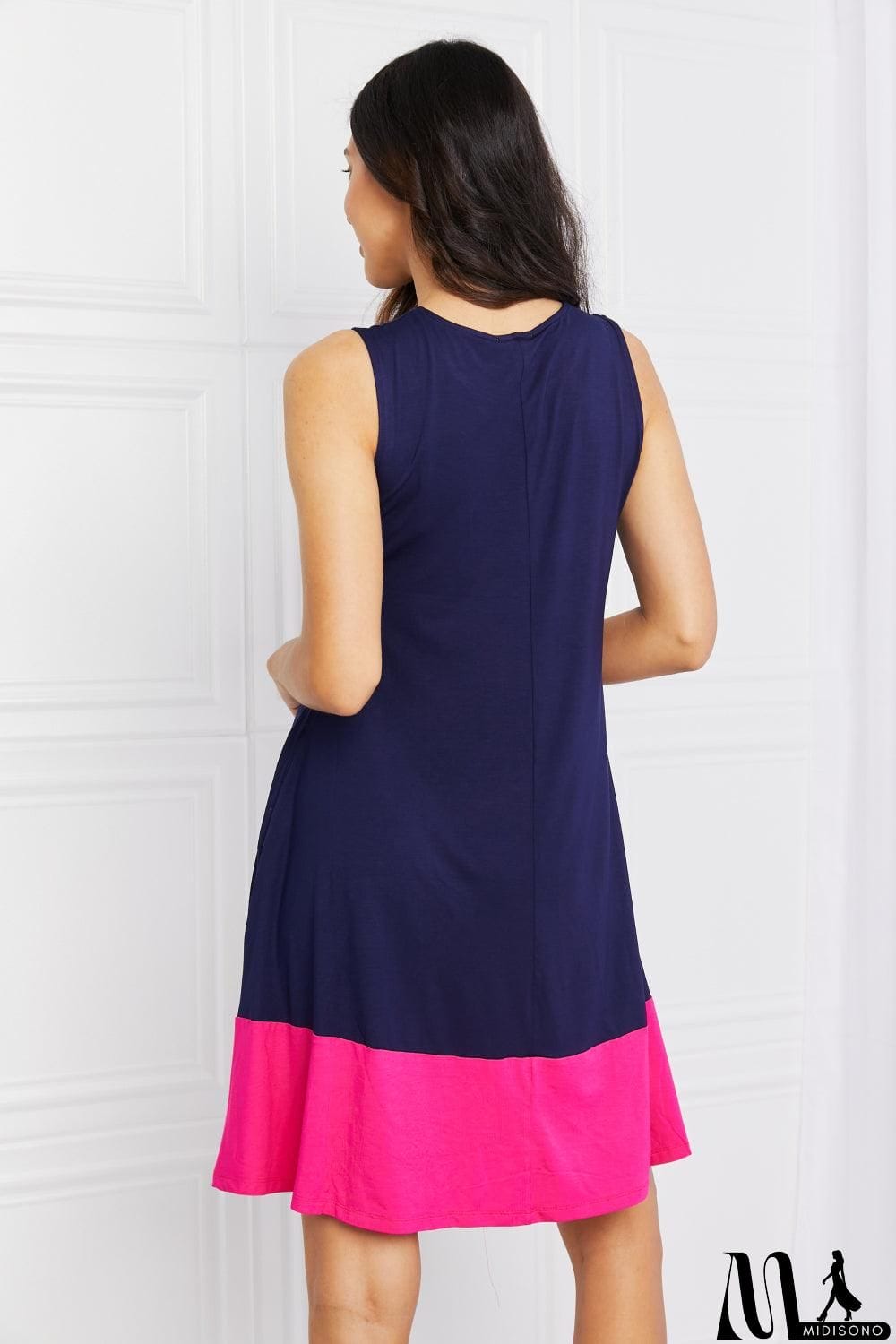 MidiSono - Yelete Full Size Two-Tone Sleeveless Mini Dress with Pockets