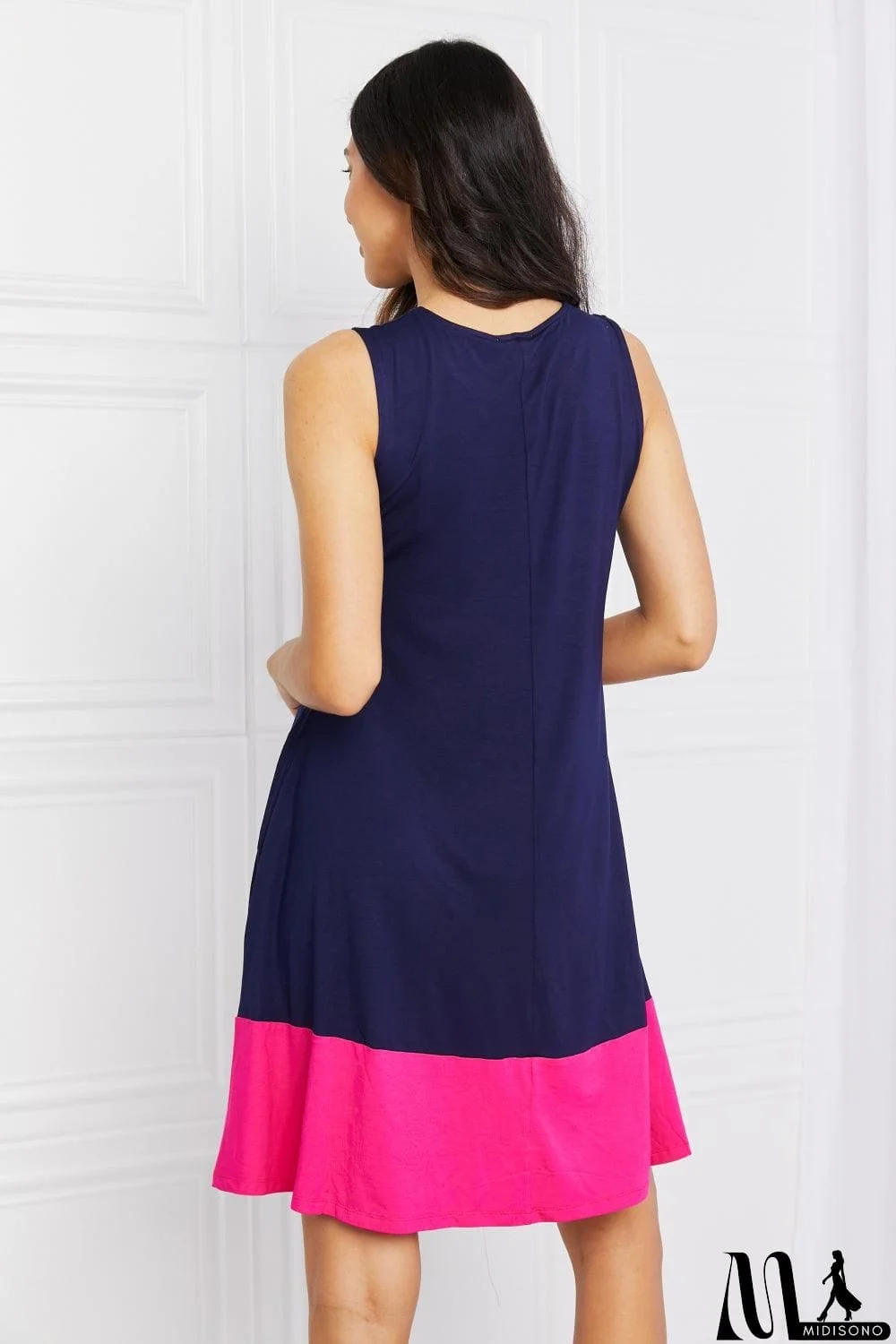 MidiSono - Yelete Full Size Two-Tone Sleeveless Mini Dress with Pockets