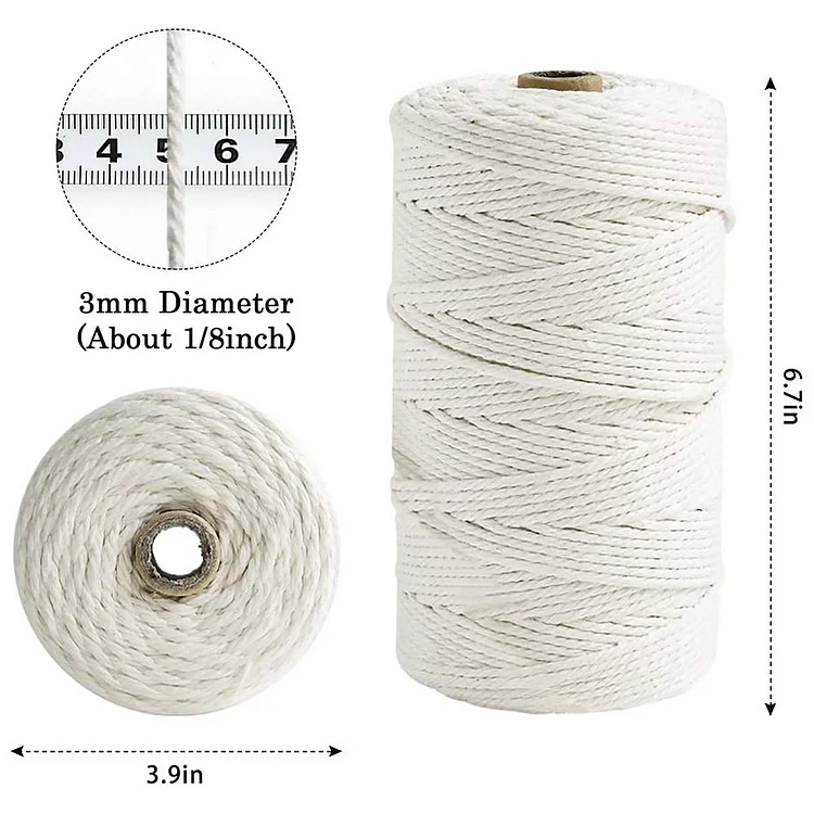 3 Strands 2mm Macrame Cord Cotton Twisted Rope String for DIY Craft  (White)-665252.01