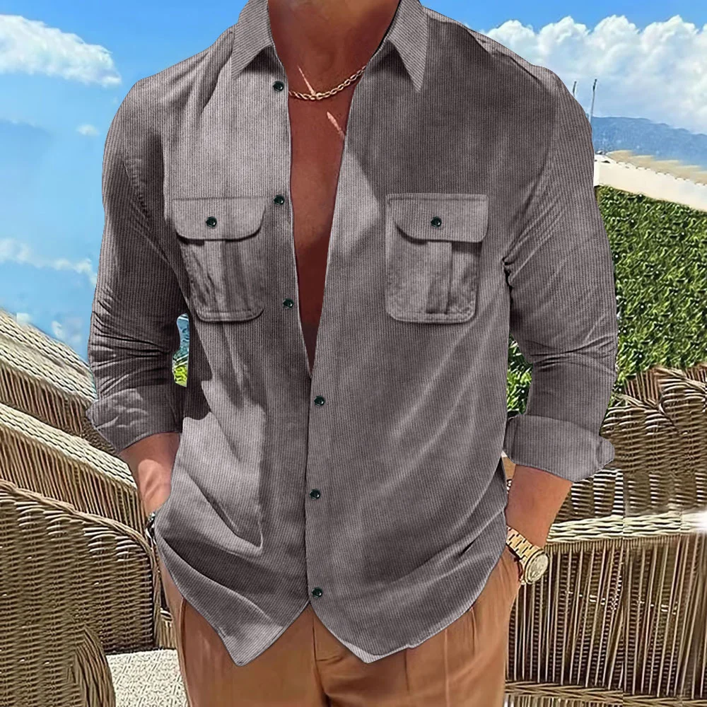 Trendy Corduroy Casual Long Sleeve Pocket Shirt