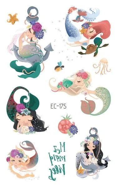Cartoon Mermaid Temporary Tattoo Sticker Fashion Fake Tatoo Flash Sea-maid Princess Children's Girl award sticker Small Taty