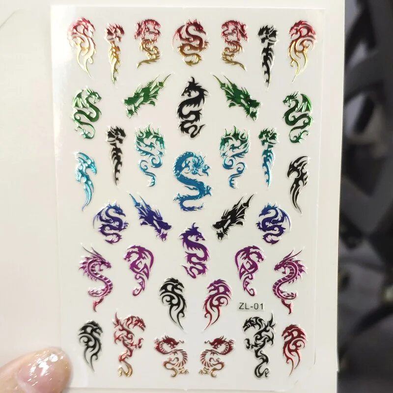 3D Dragon Nail Art Decals Stickers Colorful Dragons Design Self Adhesive DIY Nail Art Decoration Decals Manicure Tool