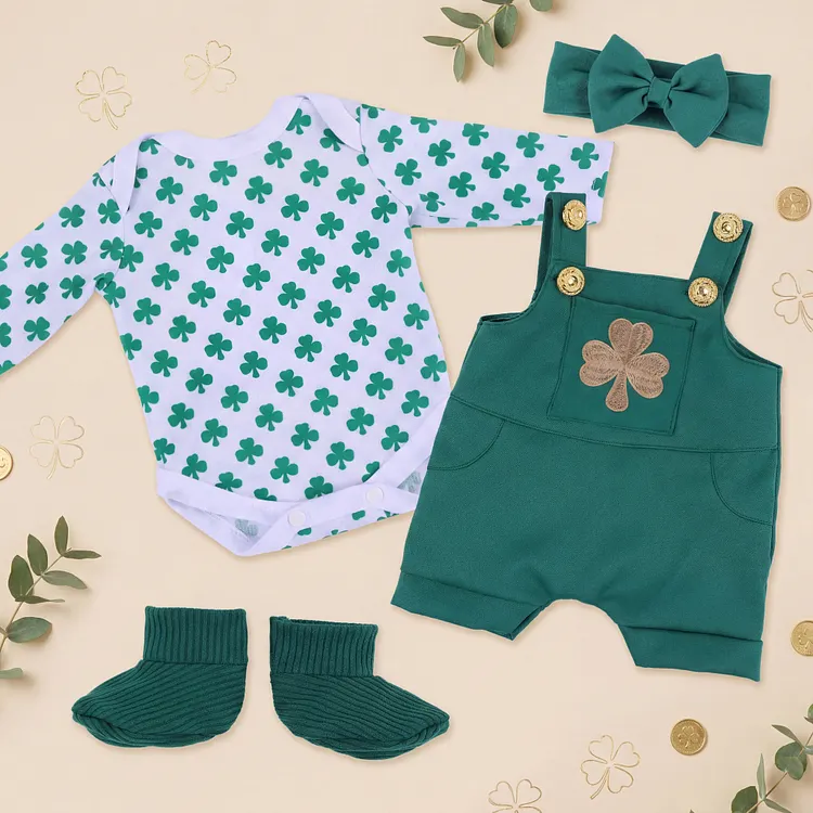 4PCS Green Clover Outfit Set for 17&ndash;20'' Reborn Baby Dolls
