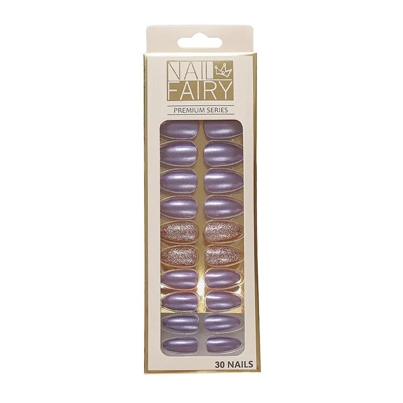 Fake Nails with Glue Metal Color False Nail Art Tips Press on Coffin Stick Designs Clear Set Full Cover Artificial Short Kiss-Nail Inspo