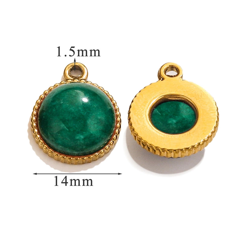 3 Pieces 13*10mm 14mm 304 Stainless Steel Natural Stone Round Pendant Jewelry Accessories