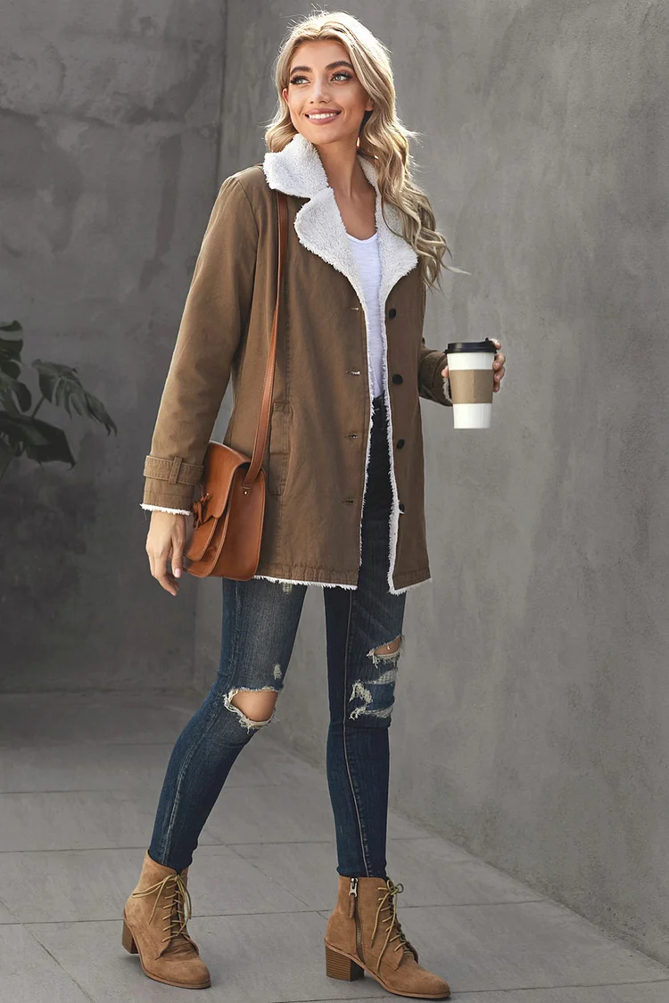 Lapel Collar All Denim Wool Warm Coat