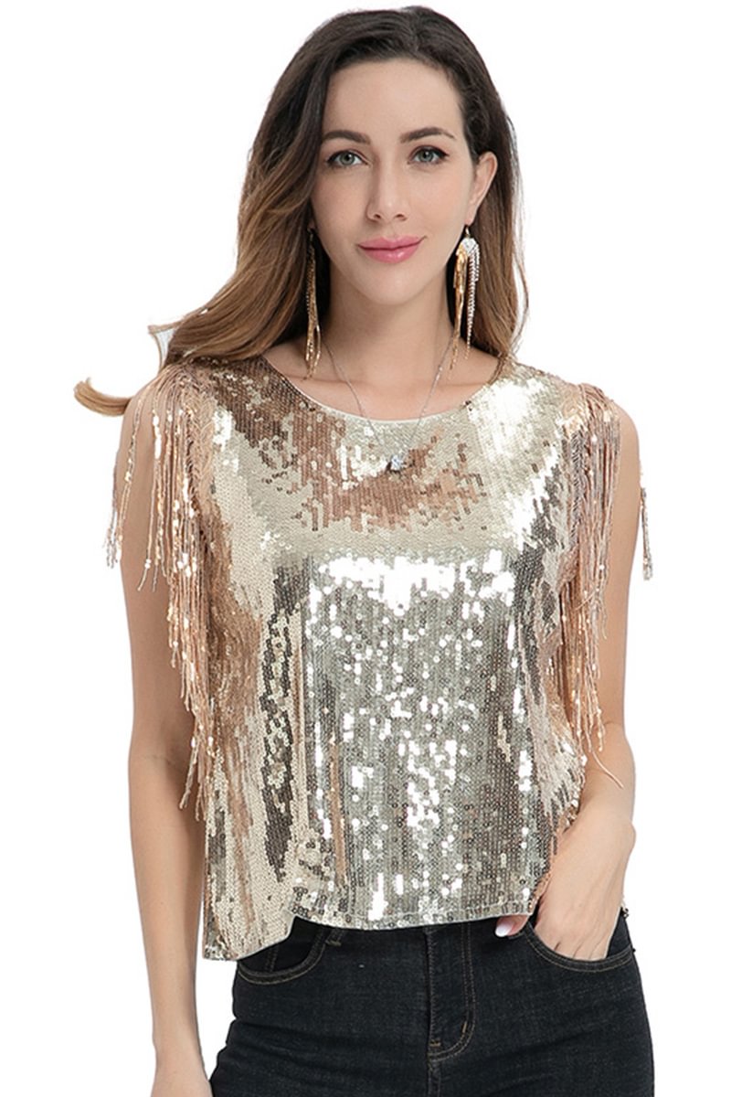 1920s Gold Party Sequin Fringe Camisole