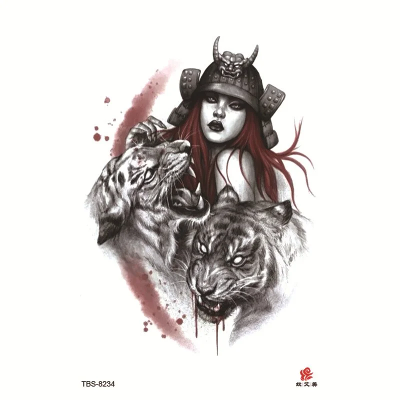 Sdrawing Temporary Tattoo Sticker Dark Snake Tattoos Flower Tatoos Body Art Geisha Water Transfer Clavicle Arm Fake Tatto