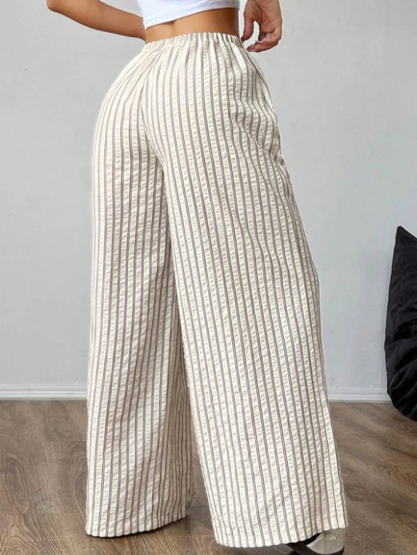 Nigikala Nigikala Loosely Tight Waist Striped Casual Straight Women's Trousers