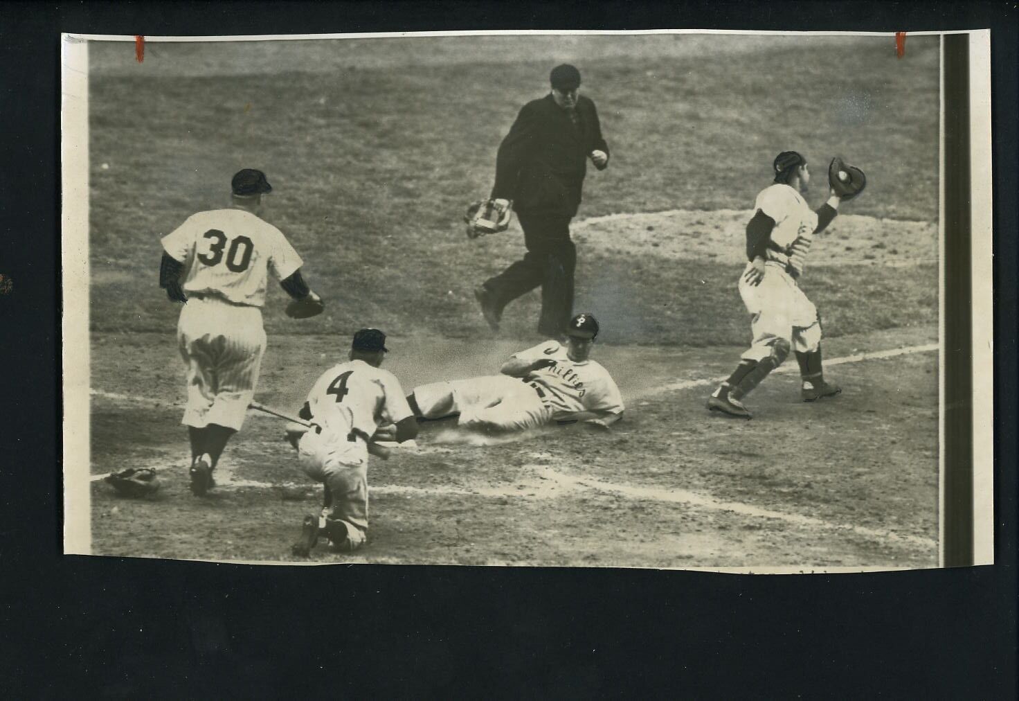 Granny Hamner Yogi Berra Boggess 1950 World Series Press Photo Poster painting Yankees Phillies