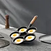 5 Round Holes Egg Frying Pan Cast Iron Omelet Pan for Gas Stove Induction Cooker