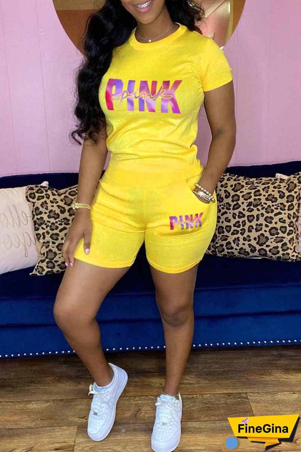 Burgundy Casual Print Letter O Neck Short Sleeve Two Pieces