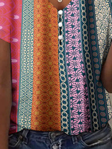 Women Half Sleeve V-neck Solid Color Dress