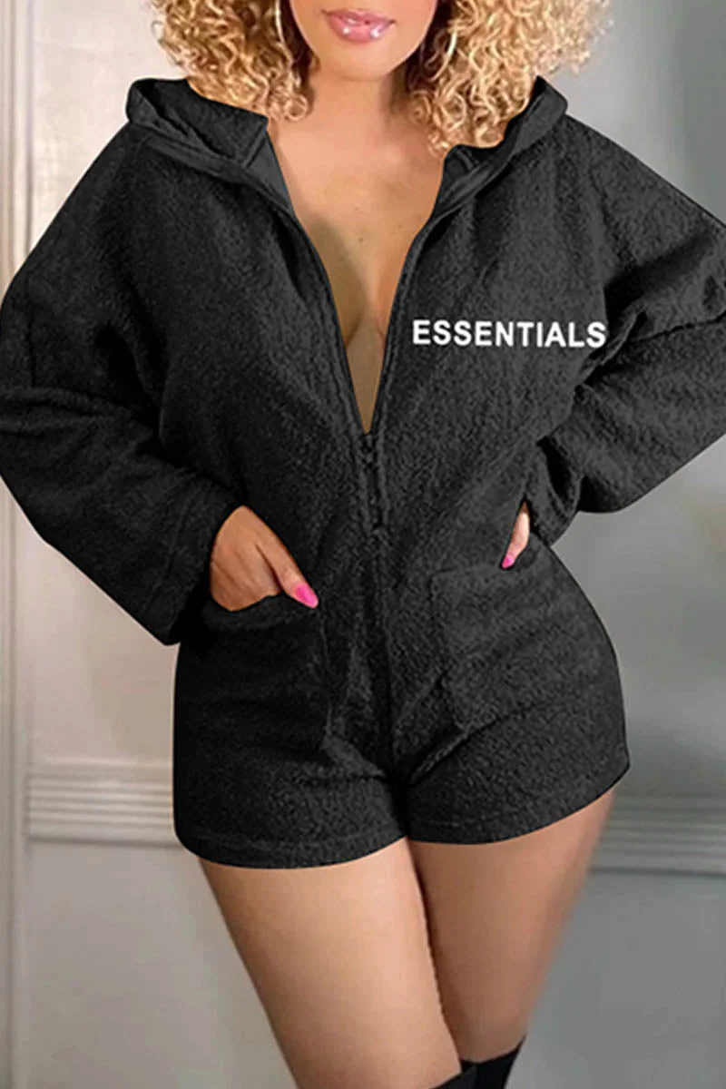 Casual Letter Basic Hooded Collar Regular Romper