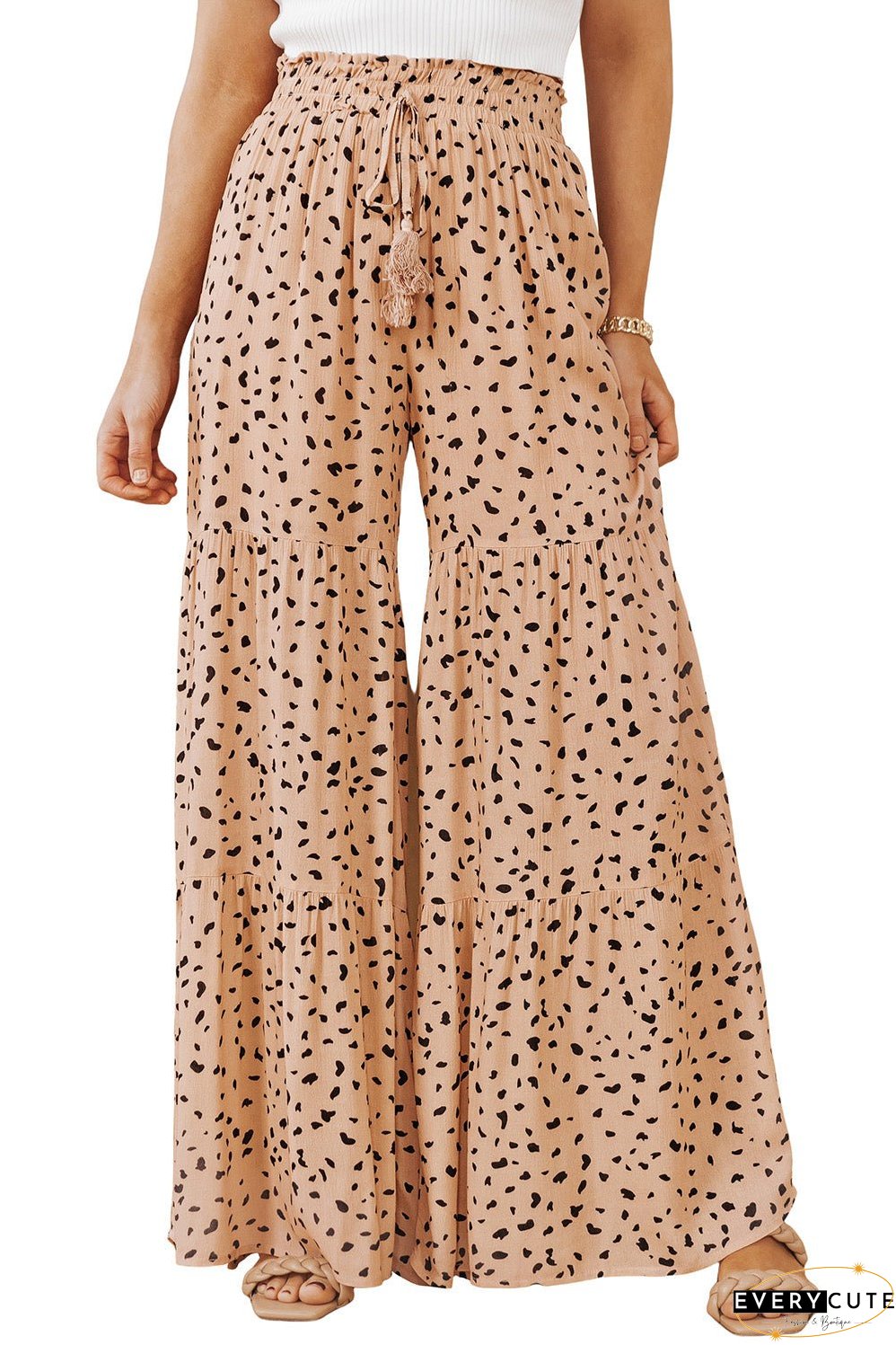 Ruffle Wide Leg Dalmatian Palazzo Pants