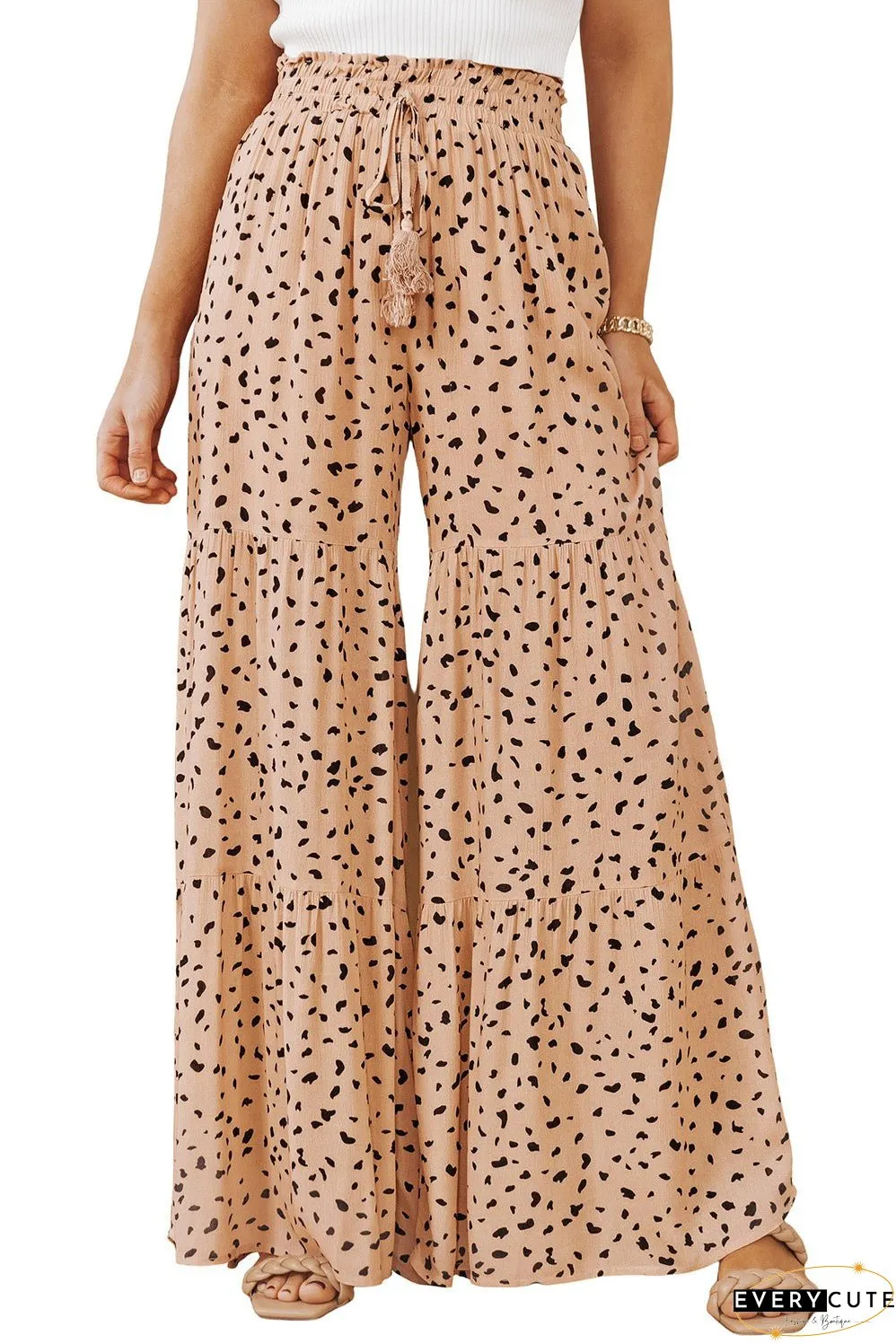 Ruffle Wide Leg Dalmatian Palazzo Pants