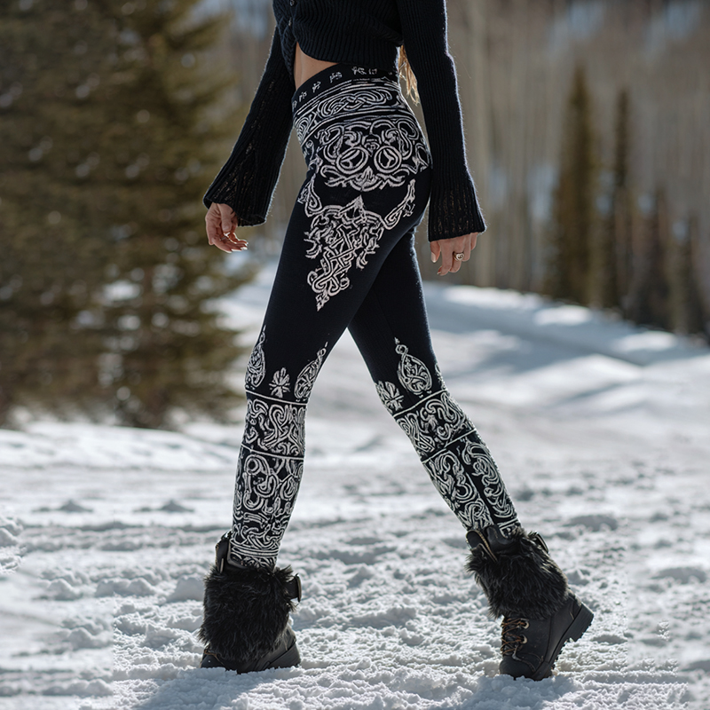 Vintage Viking Style Celtic Knot Pattern Comfy Knit Leggings elevenforest