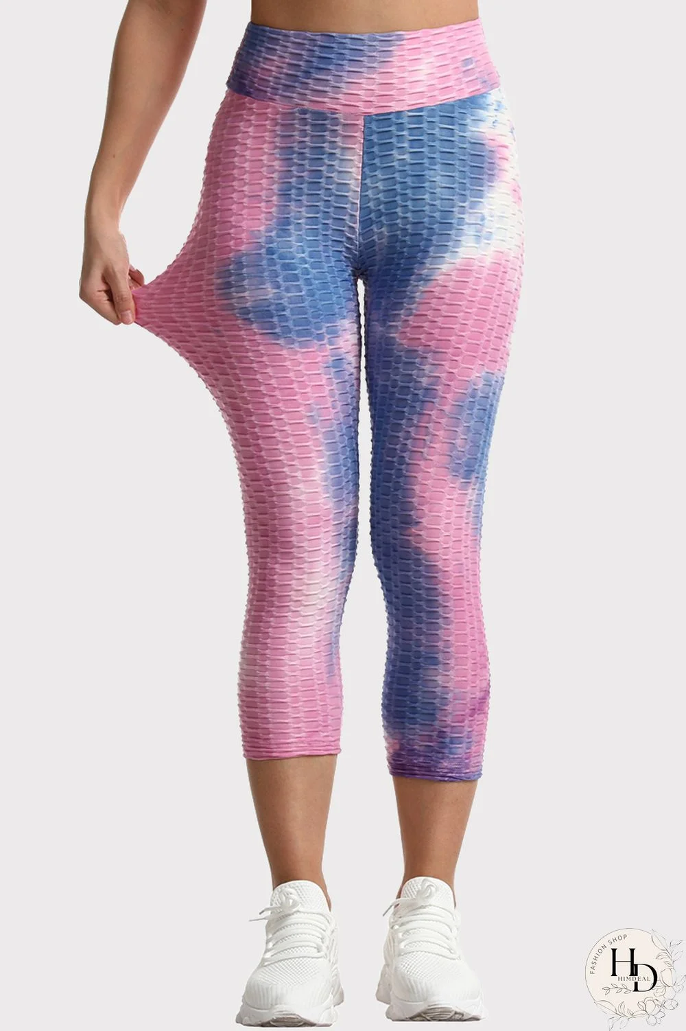 Blue Pink Casual Sportswear Tie Dye Printing High Waist Skinny Trousers