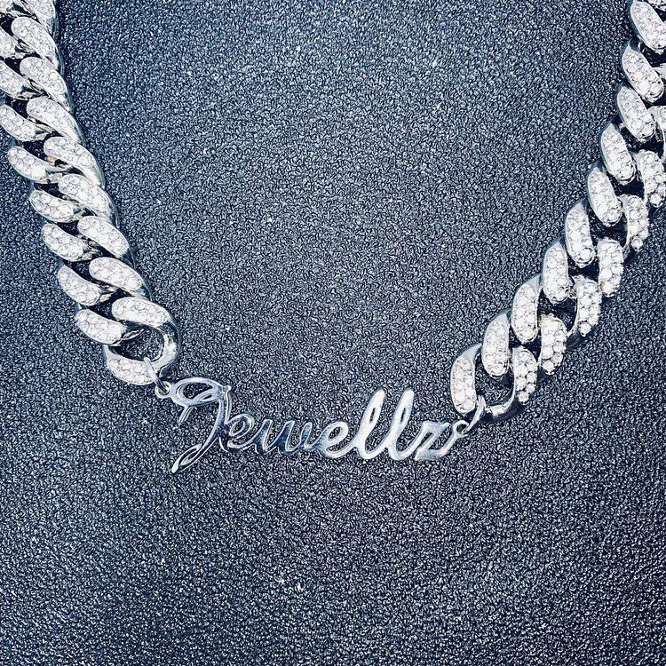 Custom Name Steel Letters Pendant With 13mm Cuban Miami Link Chain Necklace