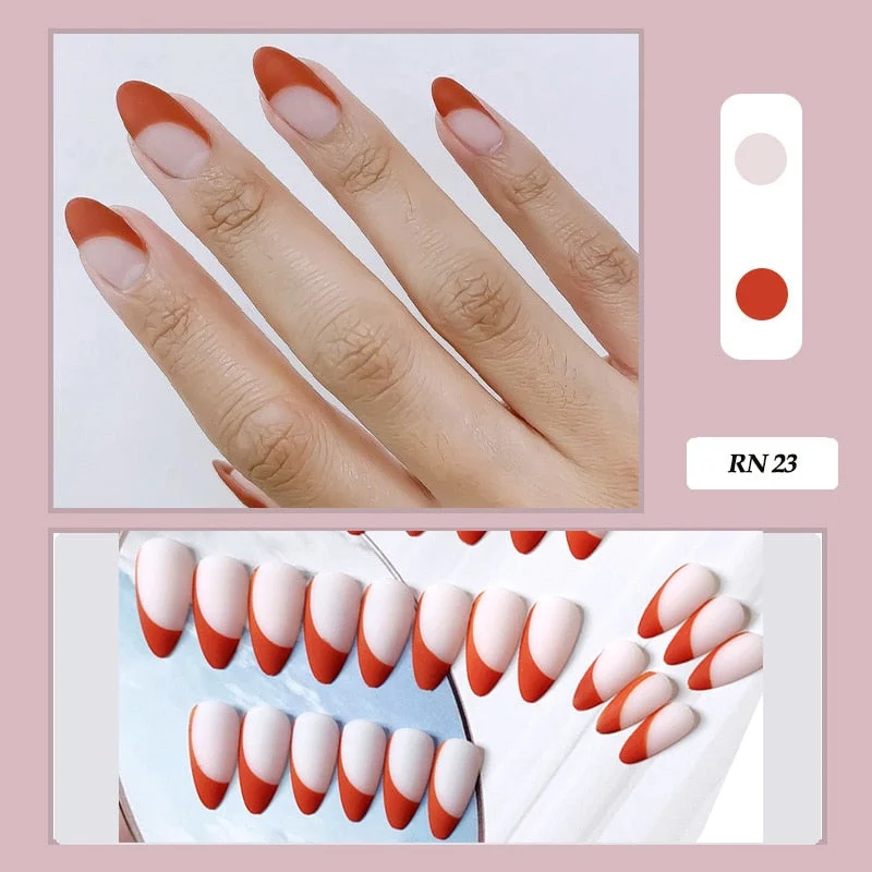 24pcs false nails matte Green Nails Patch with glue Removable Long Paragraph Fashion Manicure press on Nail tips free shipping-Nail Inspo