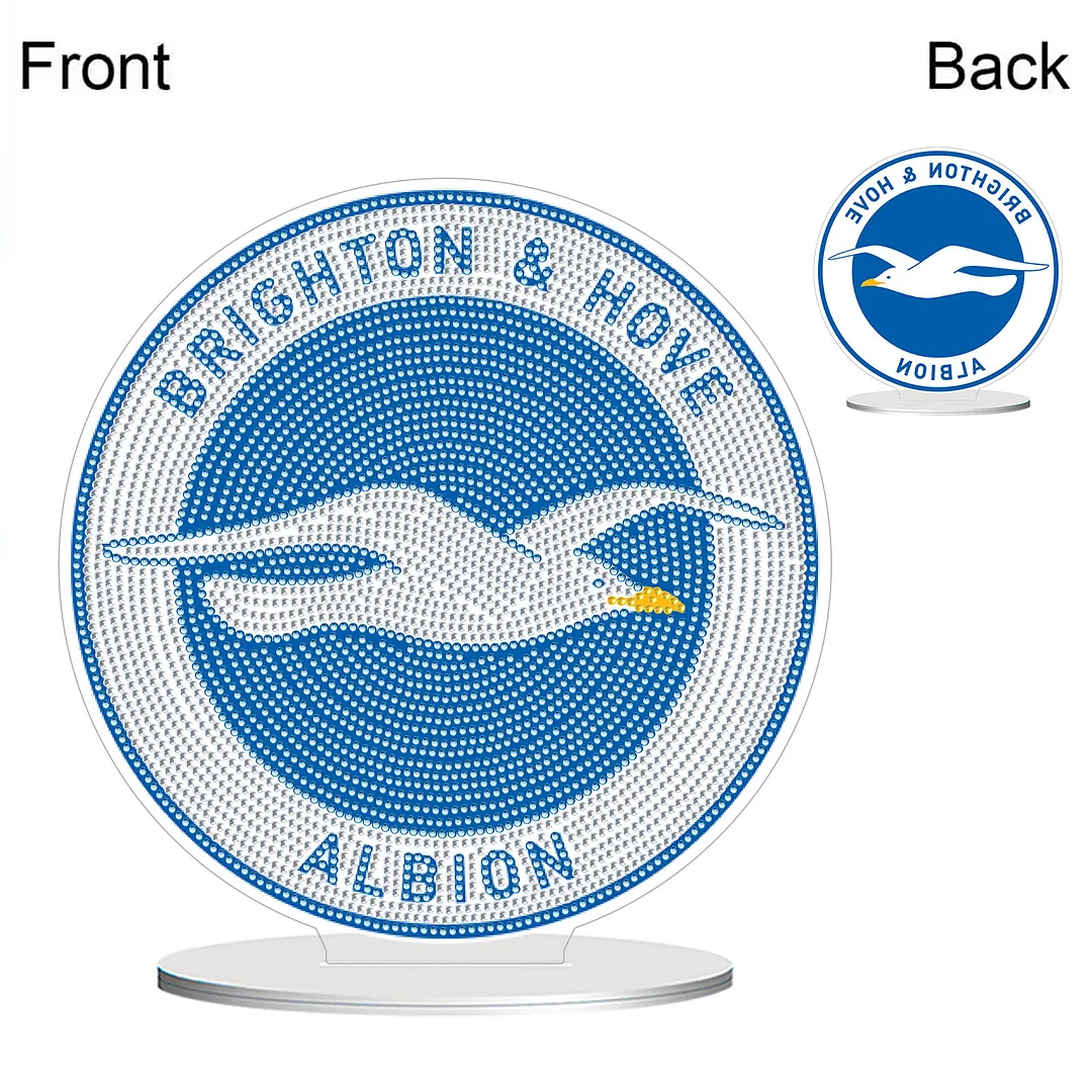 5D DIY Brighton & Hove Albion F.C. Acrylic Special Shape Diamond Painting Desktop Ornaments Stand Up 5D Gem Painting Crafts for Home Office Table Top Decor