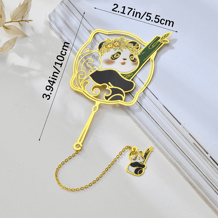 1pc Panda Bookmark, Metal Bookmark With Chain For Book Fans, Writers, Readers, Teenagers, Men, Women, Adults, Student Back To School Supplies, Souvenirs, Gifts (Golden Black)